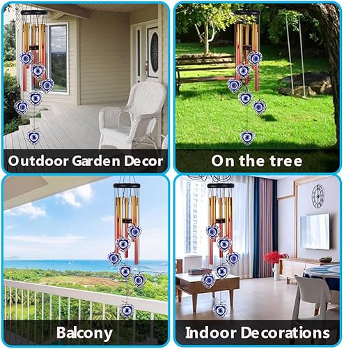 Miniatura 6 de Campanillas de viento azules con forma de corazón de ojo malvado para decoración al aire libre, campanas de viento de ojo malvado, amuleto de mal de