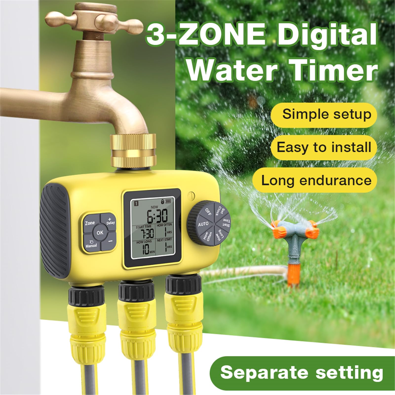 Timer automatico per irrigazione a 3 zone, per individui impegnati e appassionati di giardino domestico