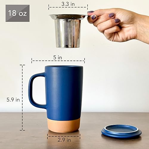 Miniatura 3 de Mora Ceramics - Taza de té grande con infusor de hojas sueltas y tapa de cerámica, 18 onzas, portátil, apta para microondas y lavavajillas, taza de