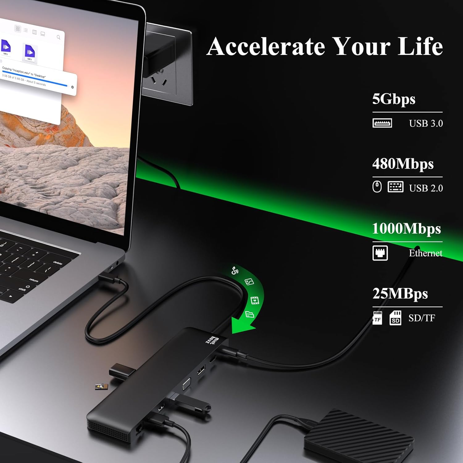 USB C Docking Station Minthouz 12-in-1 Docking Station 3 Monitors, USB Hub with DisplayPort/HDMI/VGA, PD, USB 2.0/3.0, Gigabit Ethernet, SD/TF, Audio Jack USB C Dock for Windows & Mac