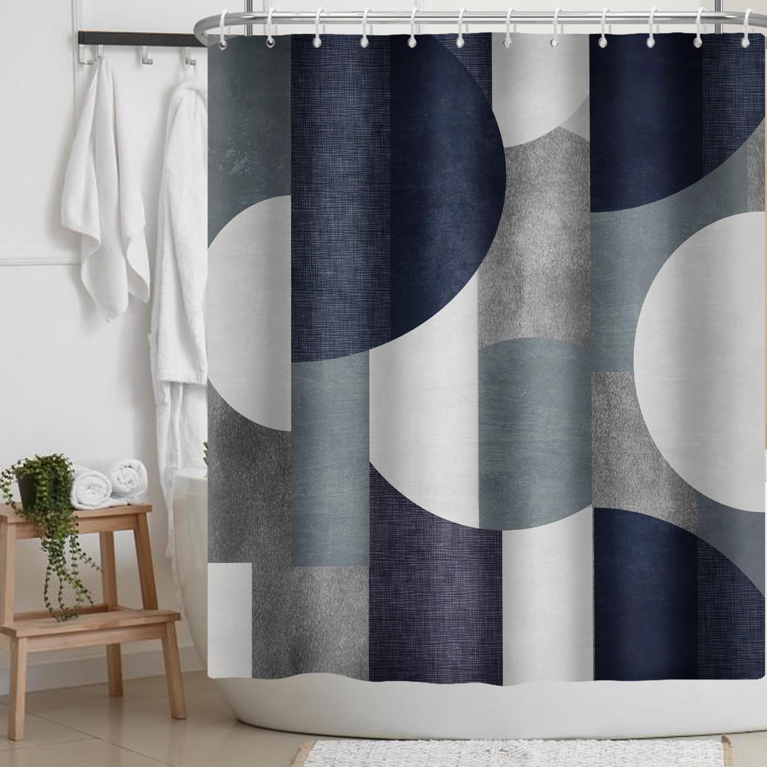 PEDBANRO Navy Blue Shower Curtain Abstract Modern Geometry