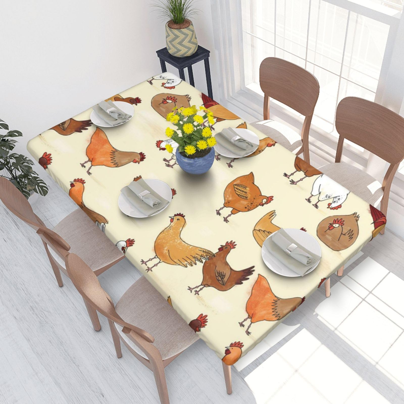 BNVSADC Chicken Pattern Printed 4FT Tablecloth 122x76 CM Polyester Kitchen Water Resistant Table Cloth Dining Table Decoration Table Covers