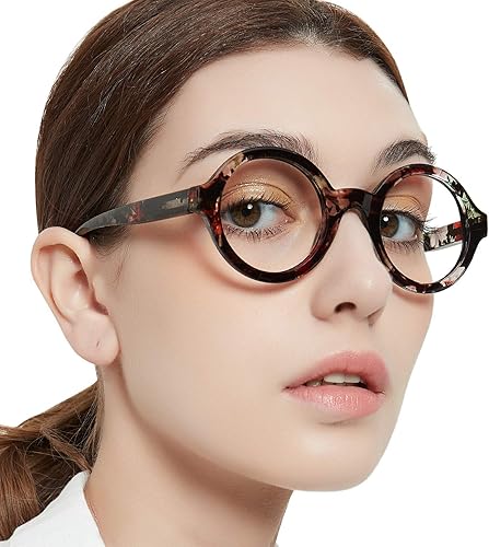 MARE AZZURO Gafas de pantalla digital para mujer, gafas redondas funky para computadora con bisagra de resorte