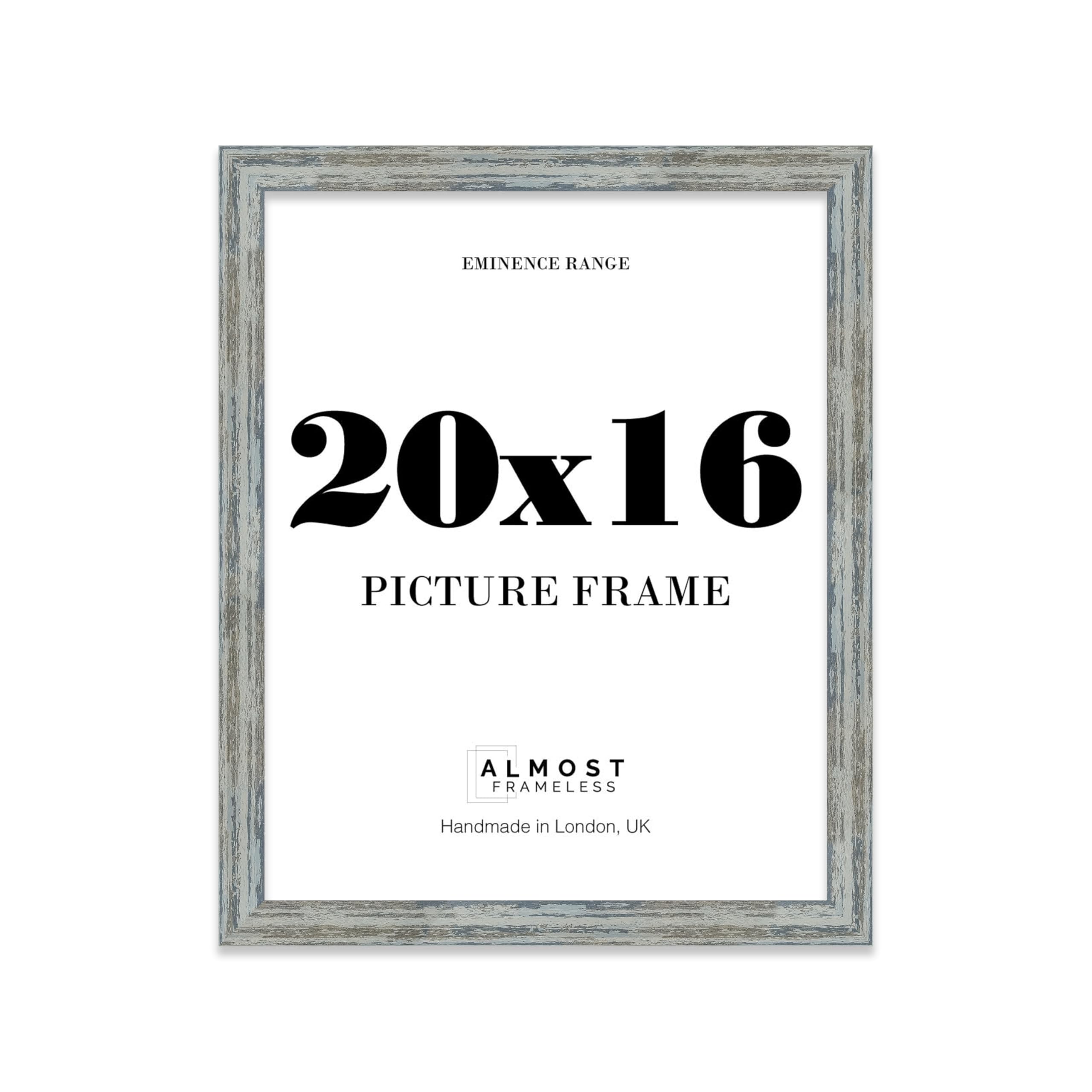 20x16" Distressed Blue Picture Frame - Rustic Wood Industrial Effect Photo Frame for Wall Display, Ideal for Posters, Prints & Home Décor, Wall Hooks, 32mm Edge - 1 Pack