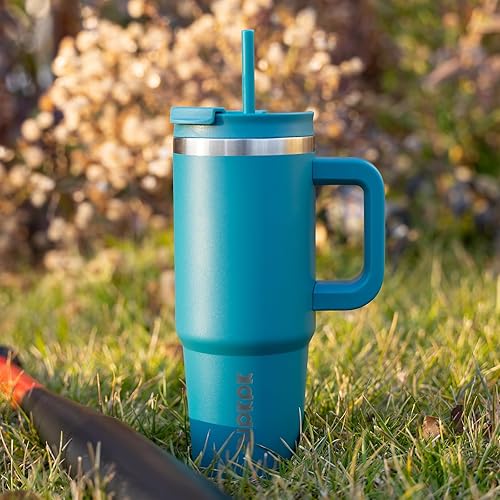 Miniatura 5 de BJPKPK - Vasos con aislamiento térmico, con asa y pajilla, vasos térmicos de acero inoxidable de 40 onzas con tapa, color laguna