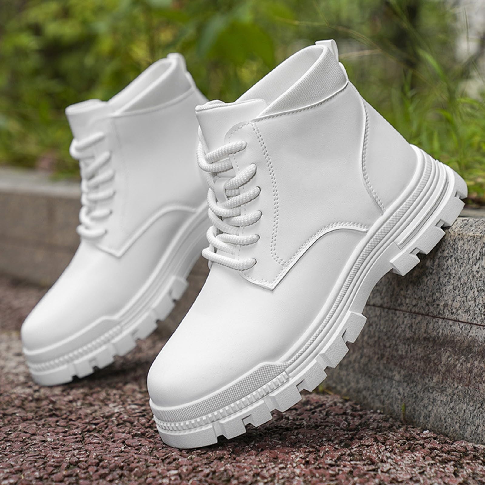 Damen Stiefeletten Leder, Schnürboots Plateau Abriebfest Springerstiefel