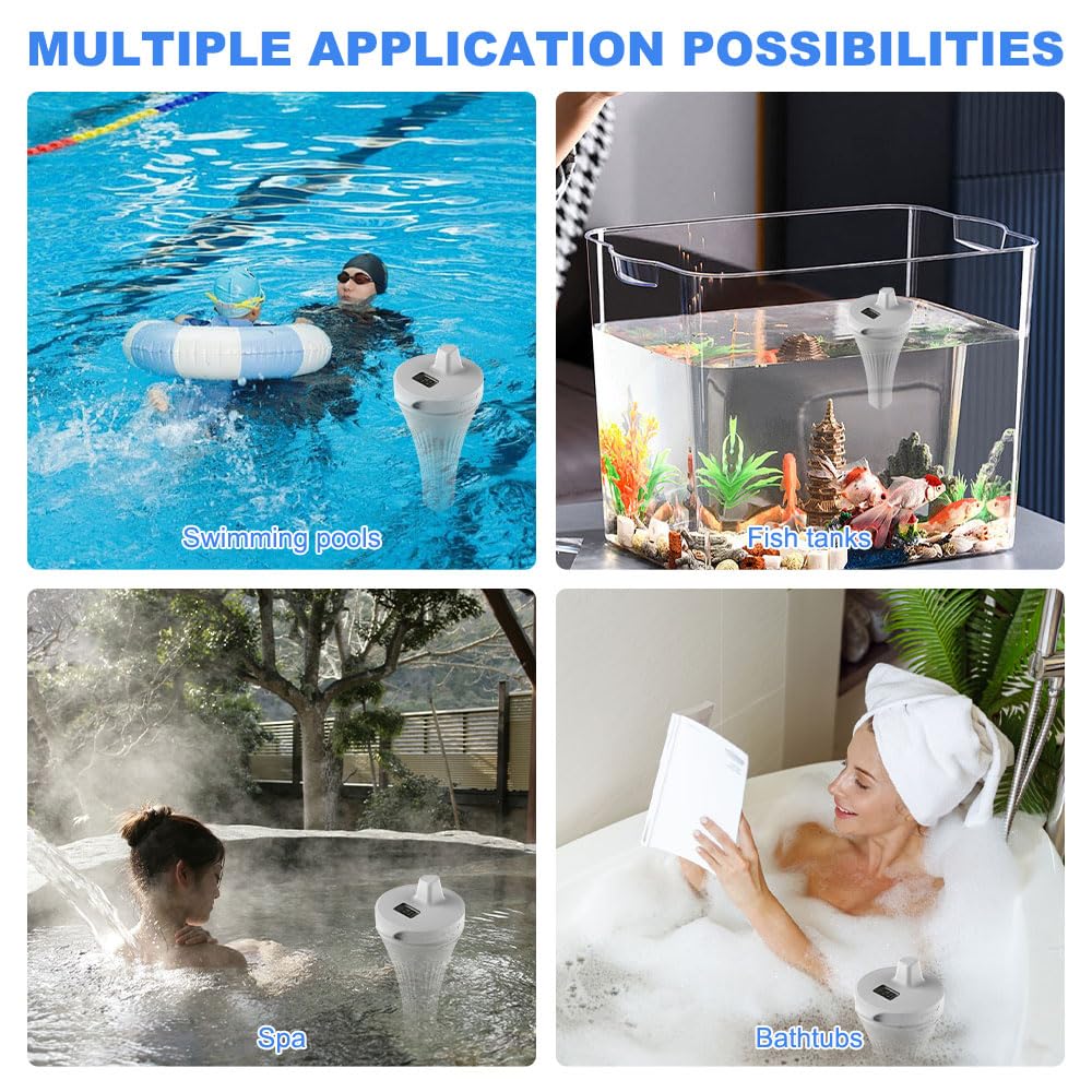 Thermomètre Piscine Sans Fil, Thermomètre de Piscine Flottant avec Capteur Extérieur, Thermomètre Piscine Connecté WiFi pour Spa, Jacuzzi, Baignoire et Étangs (Sans Pile)