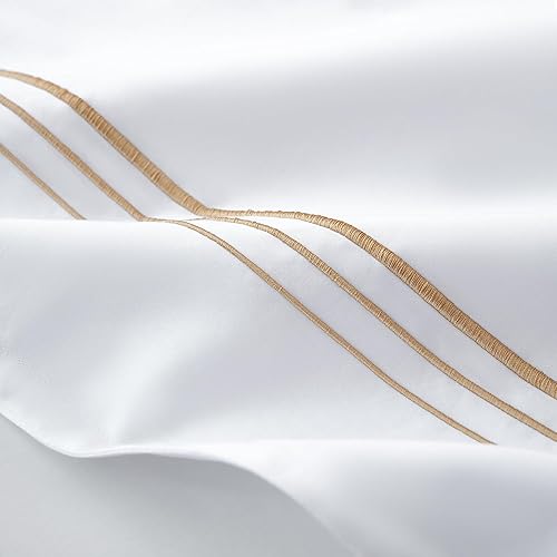 Miniatura 4 de HiEnd Accents - Juego de funda de edredón de 3 piezas, tamaño King, color blanco con bordado dorado, ropa de cama de algodón de lujo de estilo