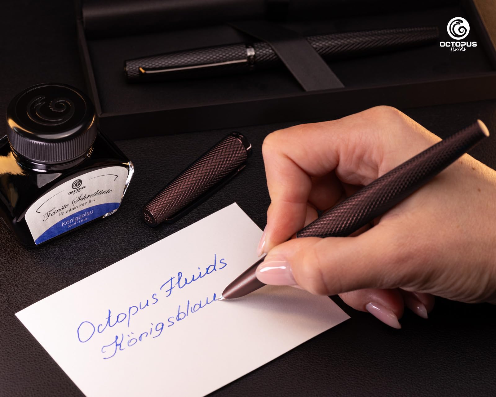 Diplomat Viper Füllhalter-Set Braun guillochiert, Tinte und Lederetui