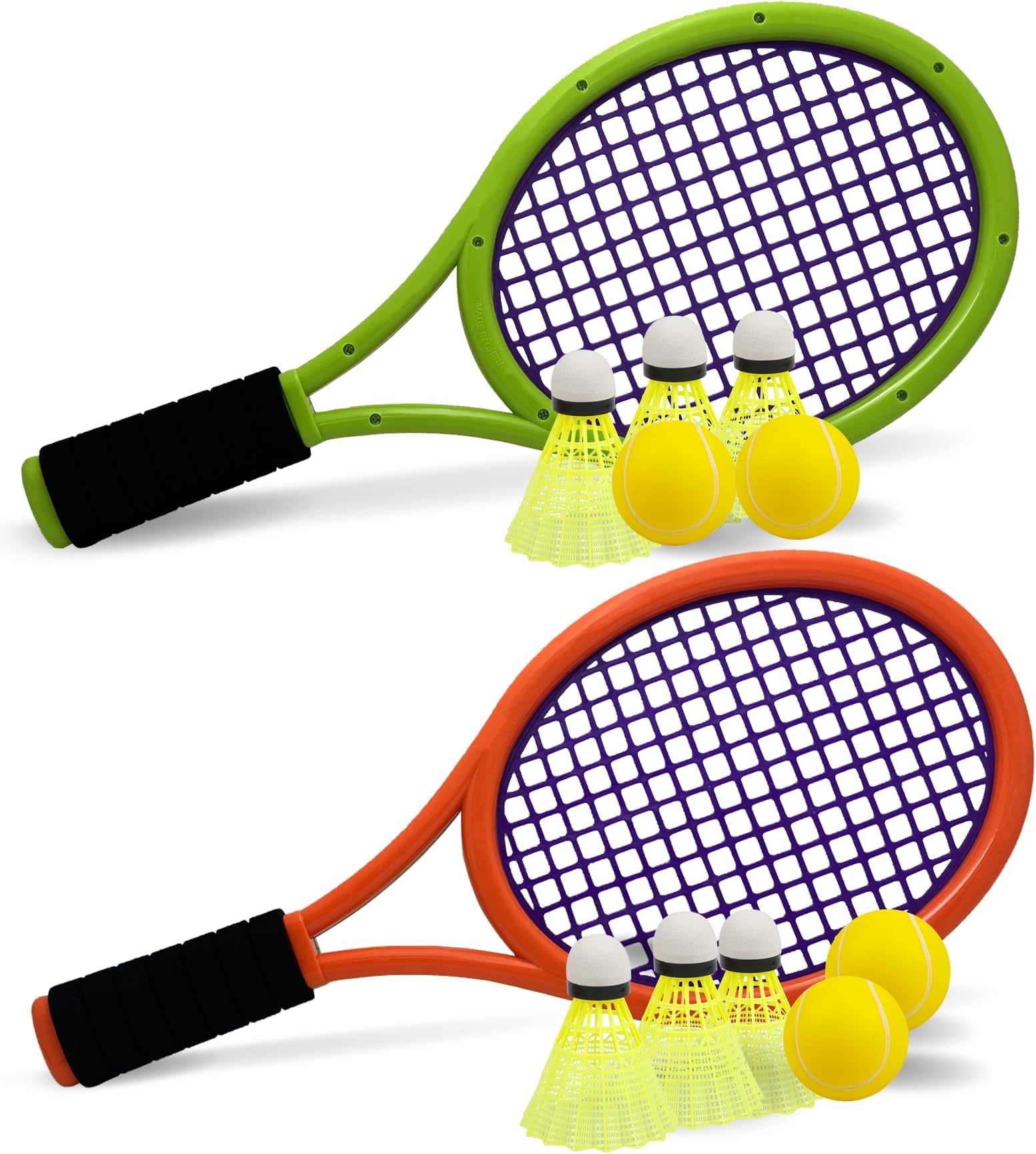 Kid Tennis Racket with Bag,Plastic Racquet Include 4 Foam Ball,6 Badminton shuttlecocks for Children (Over 3 Years Old),Toddler Outdoor/Indoor Sport Play