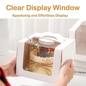 SUGORER 20pcs 6x6x6 Inches Christmas Cake Boxes with Cake Boards Handles White Bakery Boxes Cajas Pasteles for Cakes, Pastries, Chocolates, Cookies, Pie, Birthday Party, Wedding, Valentine's Day