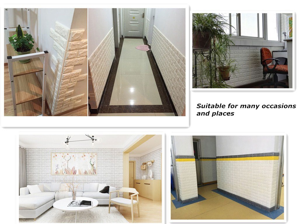 3D Tapeten Wandsticker, DIY Weiß Selbstklebende Wandpaneele, 3D Imitation Ziegelstein Wandaufkleber für küche, Schlafzimmer, Wohnzimmer, TV Schlafzimmer Dekor 60 * 60cm (10 Stück)