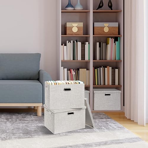 Miniatura 3 de Contenedores de almacenamiento apilables de 4 x 24 L con tapas para organizar, cajas de almacenamiento decorativas de 15 pulgadas con tapas,