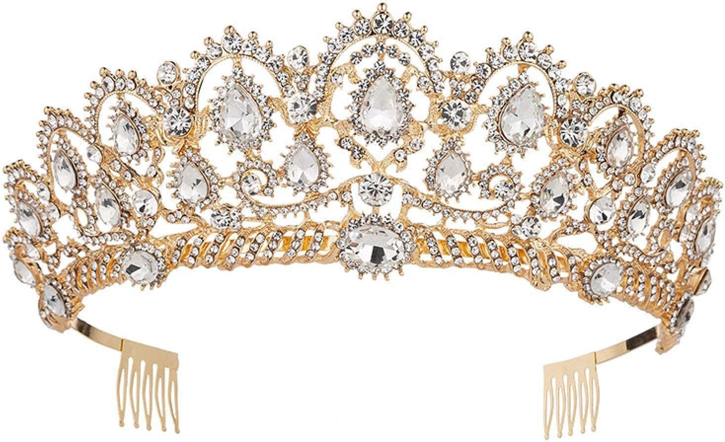 女性用ヘアアクセサリーヨーロッパドロップグリーンレッドクリスタルティアラヴィンテージゴールドラインストーンページェントクラウンコーム セール中  Diezi-女性用クリスタルティアラクラウン,3色,ヴィンテージ