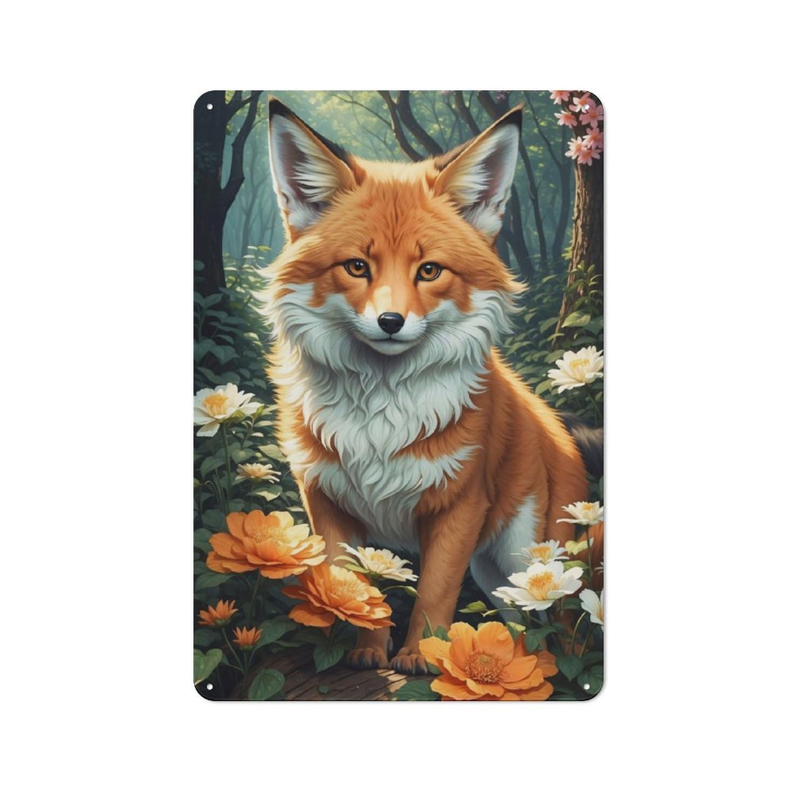 Junmoney The Fox And The Flowers 30X20cm Retro Metal Sign With For Café Or Restaurant, For Collectors Decorating Cafés And Restaurants