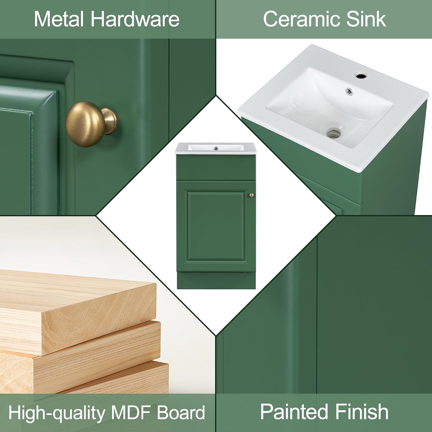 Christopher Knight Home Doreen 18" Bathroom Vanity with Ceramic Sink, Bathroom Vanity Cabinet with Door Organizer,Wooden Bathroom Storage Cabinet with Adjustable Shelf,Pedestal Sink with Storage,Green