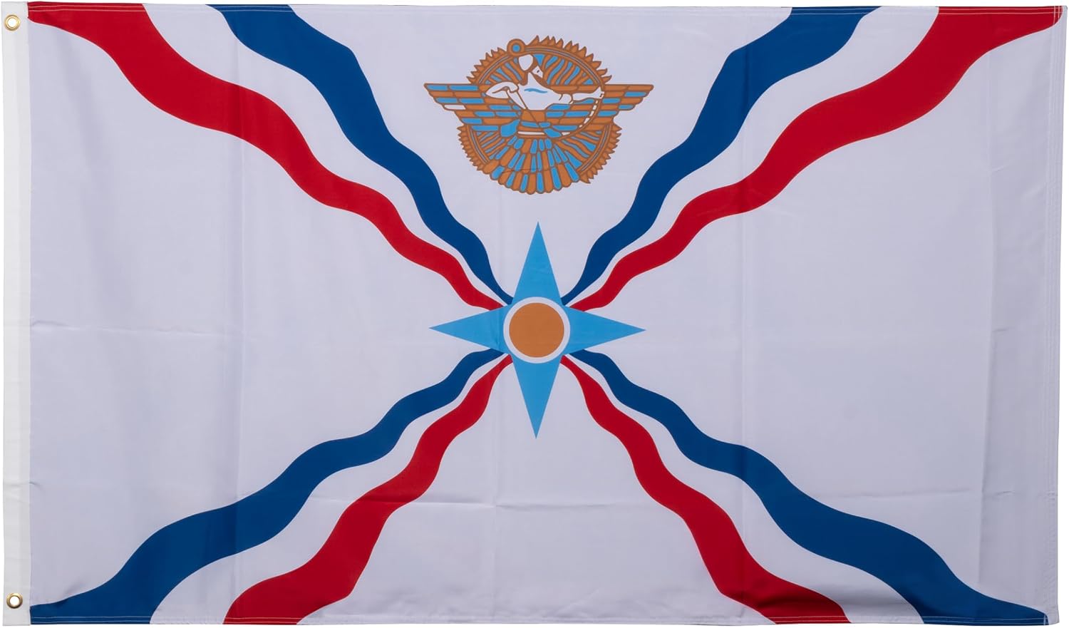 FRF FLAG Assyria Flag 3x5 Feet, Double Sided Assyrian Flags, Outdoor Assyrian Banner, with 2 Brass Grommets and 4 Rows of Lower Stitches