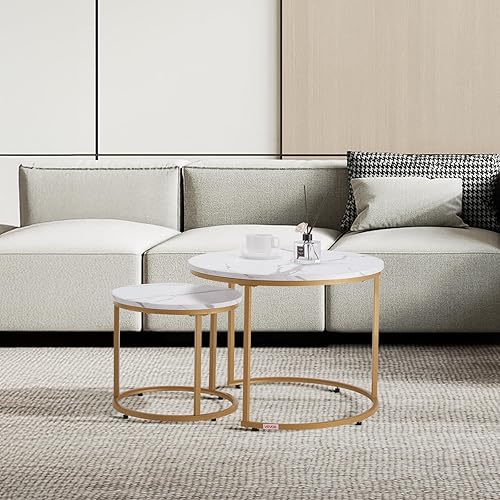 Miniatura 2 de VEVOR Juego de 2 mesas auxiliares anidadas, mesa auxiliar redonda de 23.6 pulgadas, mesas anidables para lugares pequeños, mesas auxiliares vintage