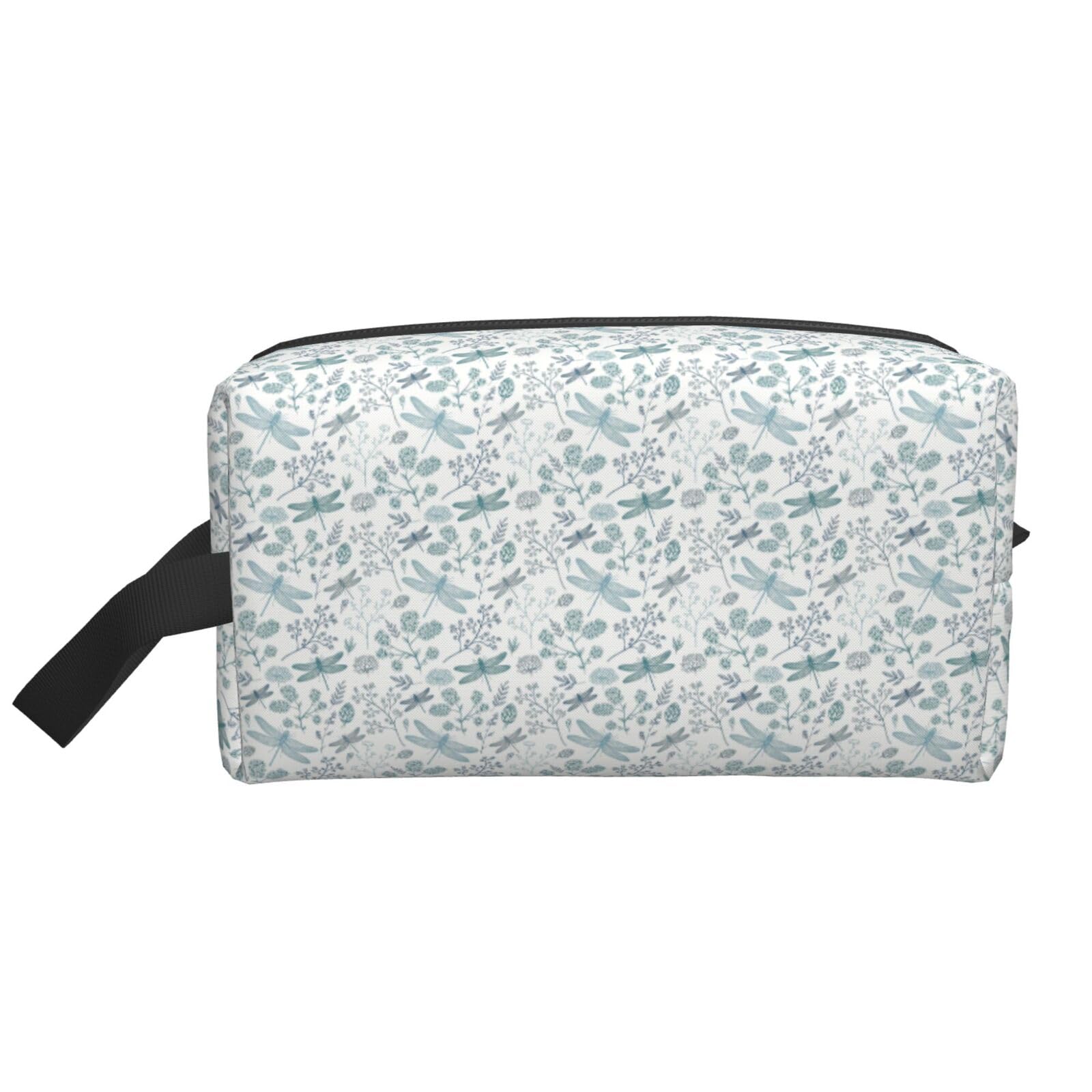 Ercgad Unisex White Dragonfly Flower Print Large Capacity Travel Toiletry Bag Cosmetic Pouch Daily Storage Makeup Case