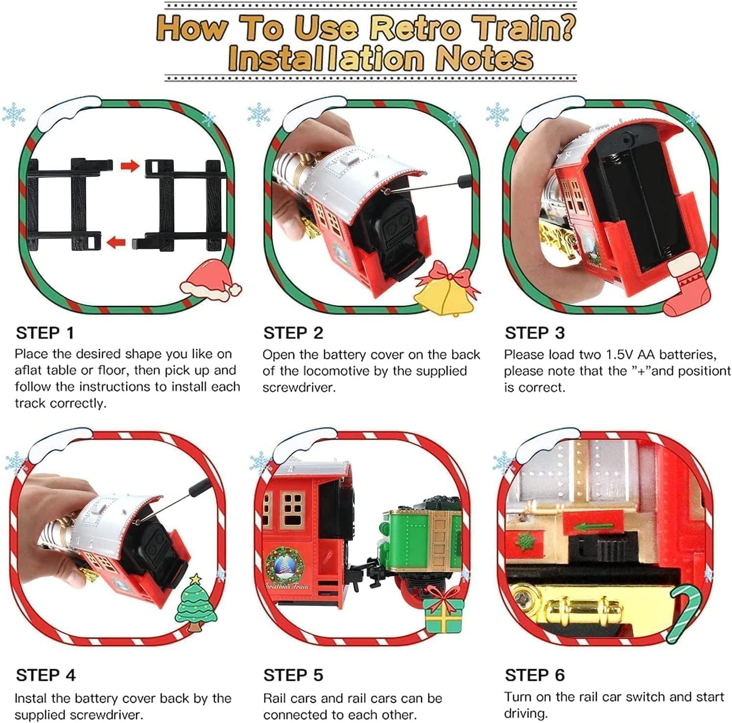 Trenino Elettrico per Bambini,Trenino Natalizio ，Luci e Suoni, Giocattolo con Binari Ferroviario, Set Pista Treno Elettrico, Regalo Natale Compleanno Educativo per Bambini