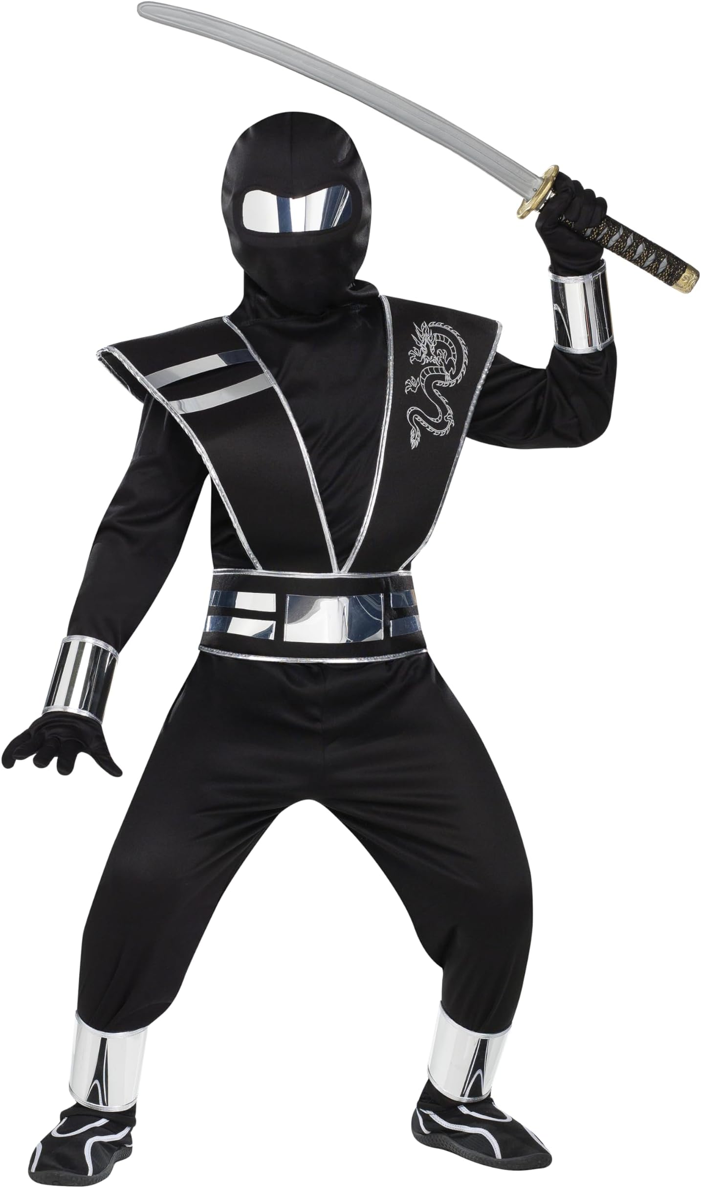 Fun World Mirror Ninja Silver Costume, Medium 8-10, Multicolor