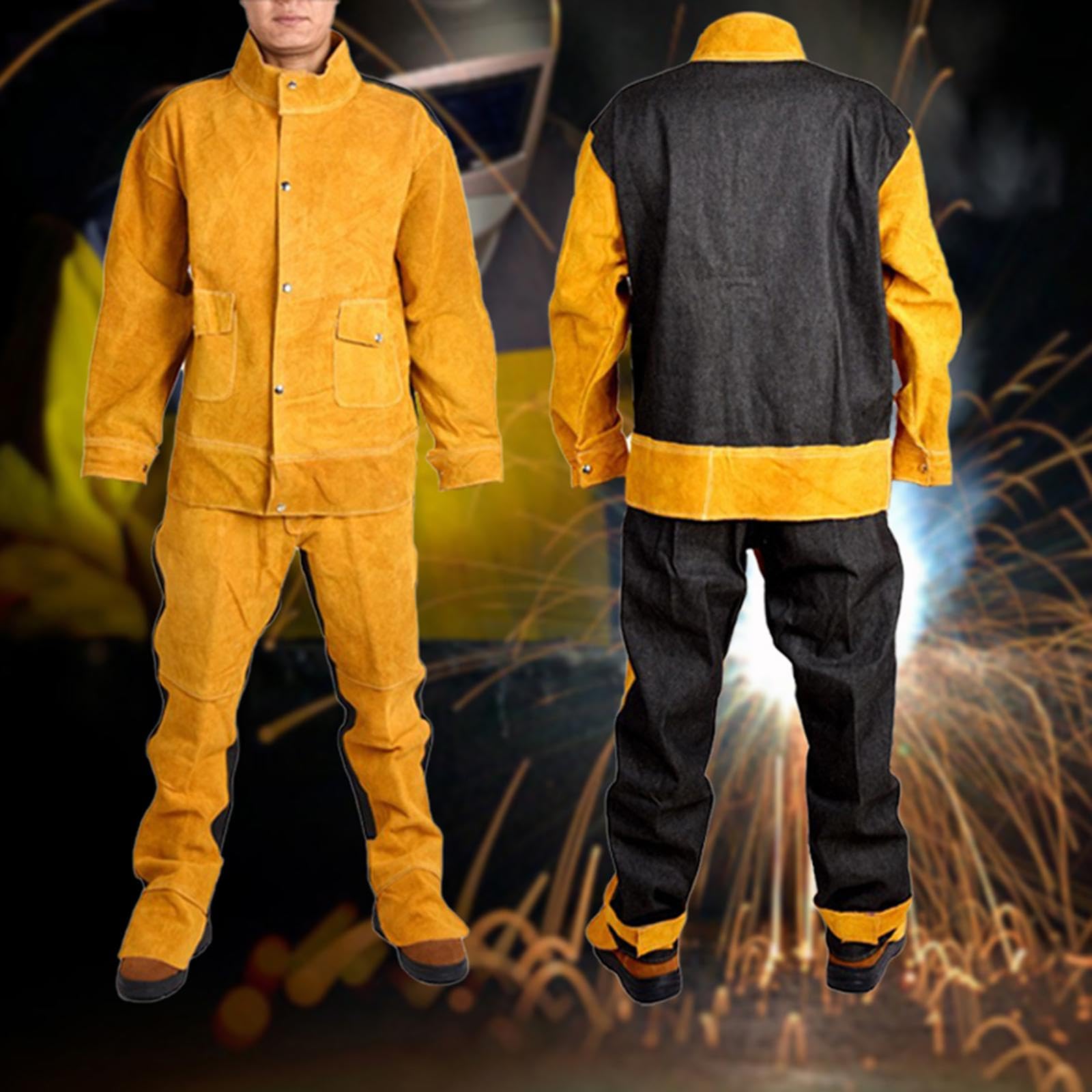 Set di Attrezzatura per Saldatura con Giacca E Pantaloni in Pelle, giallo, l