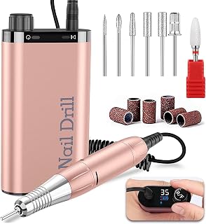 Electric Nail Drill Machine Portable Rechargeable 35000RPM Nail Drill for Acrylic Gel Nails, Manicure Pedicure Polishing Shape Tools for Home and Salon Use,Grey (Rose Gold)