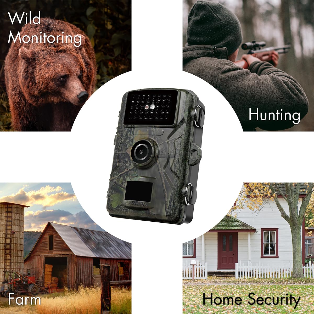 Caméra de Chasse avec Vision Nocturne, déclencheur de Chaleur et de Mouvement, résolution Full HD 1080p (1920 x 1080 (16:9)@30 fps), Protection IP66, Champ de détection Infrarouge Grand Angle de 90°