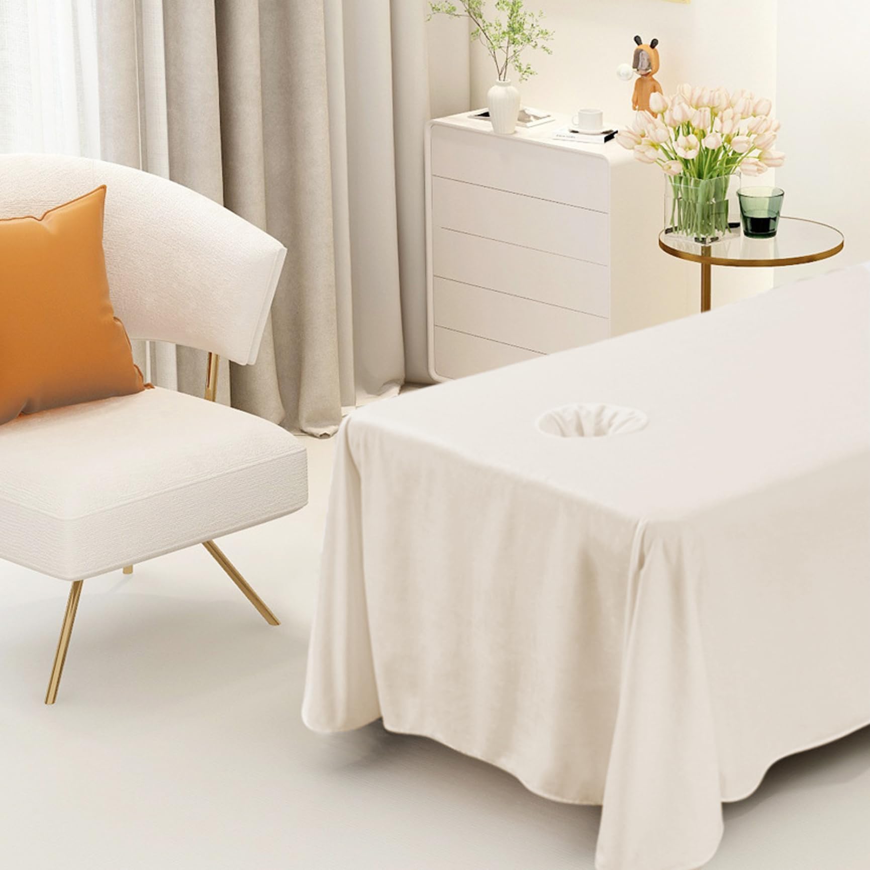 Couvre-table de massage, 190x80cm coussin de lit de cils avec trou de visage, drap de lit de massage, jupe de table de massage de couleur pour massage du salon (kaki)