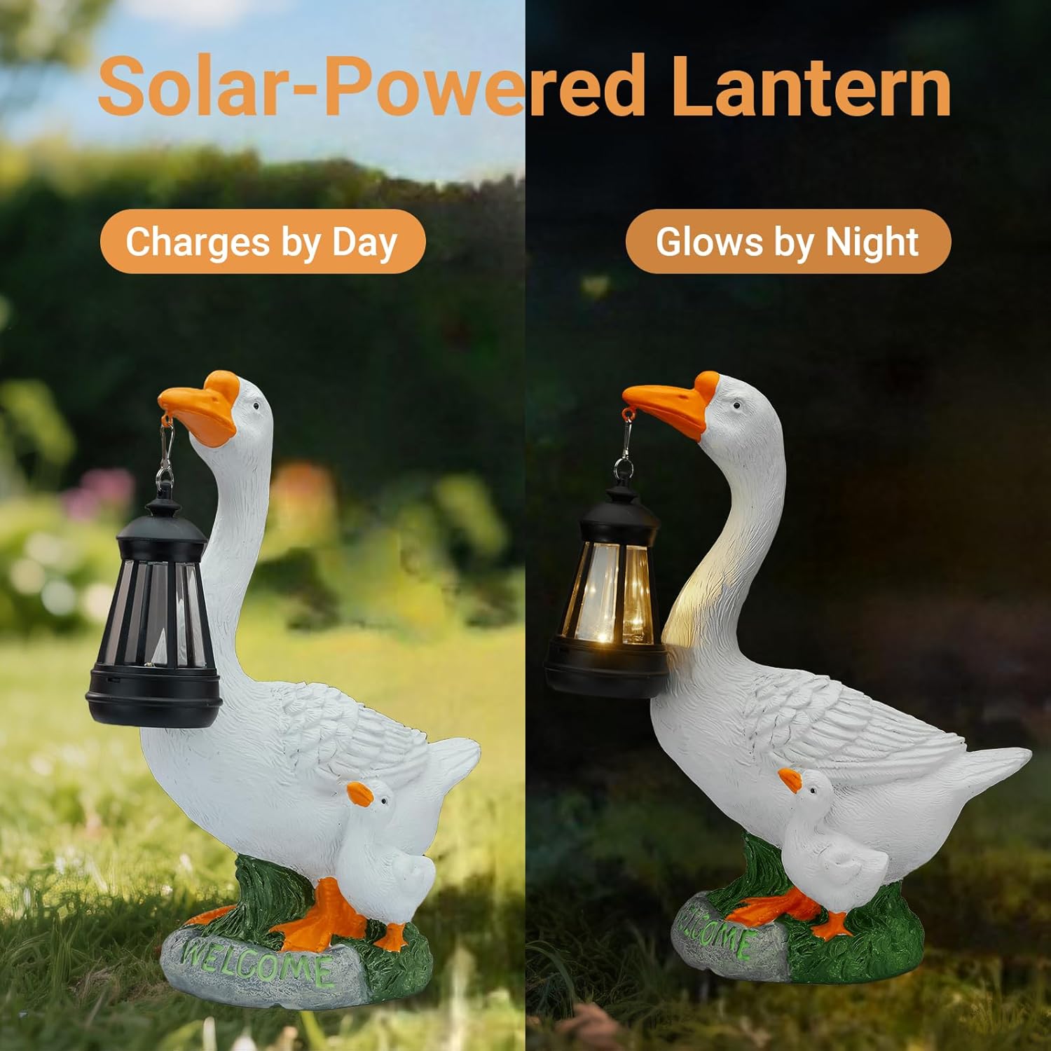 Solar Porch Goose Statue, Outdoor Goose Decor with Lantern for Yard Lawn Patio Balcony, Birthday Christmas Housewarming Gifts for Mom, Grandma, Women,12 Inch,Resin - Image 3