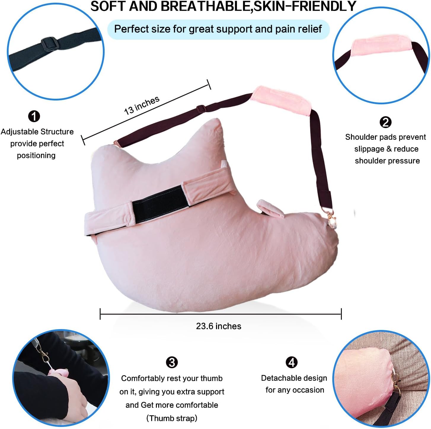 Shoulder Surgery Pillow, Ergonomic Rotator Cuff Pillow, Comfortable Post Shoulder Surgery Pillow, Adjustable Structure Provide Support, Shoulder Pain Relief (Orange, Arm & Shoulder Strap) - Image 3