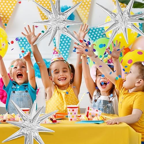 Miniatura 3 de Globos de estrella plateada, 6 globos de aluminio de Mylar de 22 pulgadas, gran cono de explosión, globos de estrella explosiva, decoraciones de