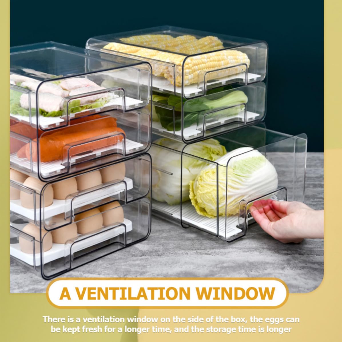 Cajón para Guardar Huevos de Doble Capa, 32 Compartimentos Pet | Organizador Huevos Frigorifico, Cajón Deslizante Transparente, Ventilación