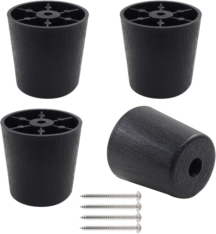 2 Inch Plastic Furniture Legs Set of 4, Black Screw in Legs Round Tapered Sofa Legs, Couch Feet Replacement Legs for Furniture, Table, Ottoman