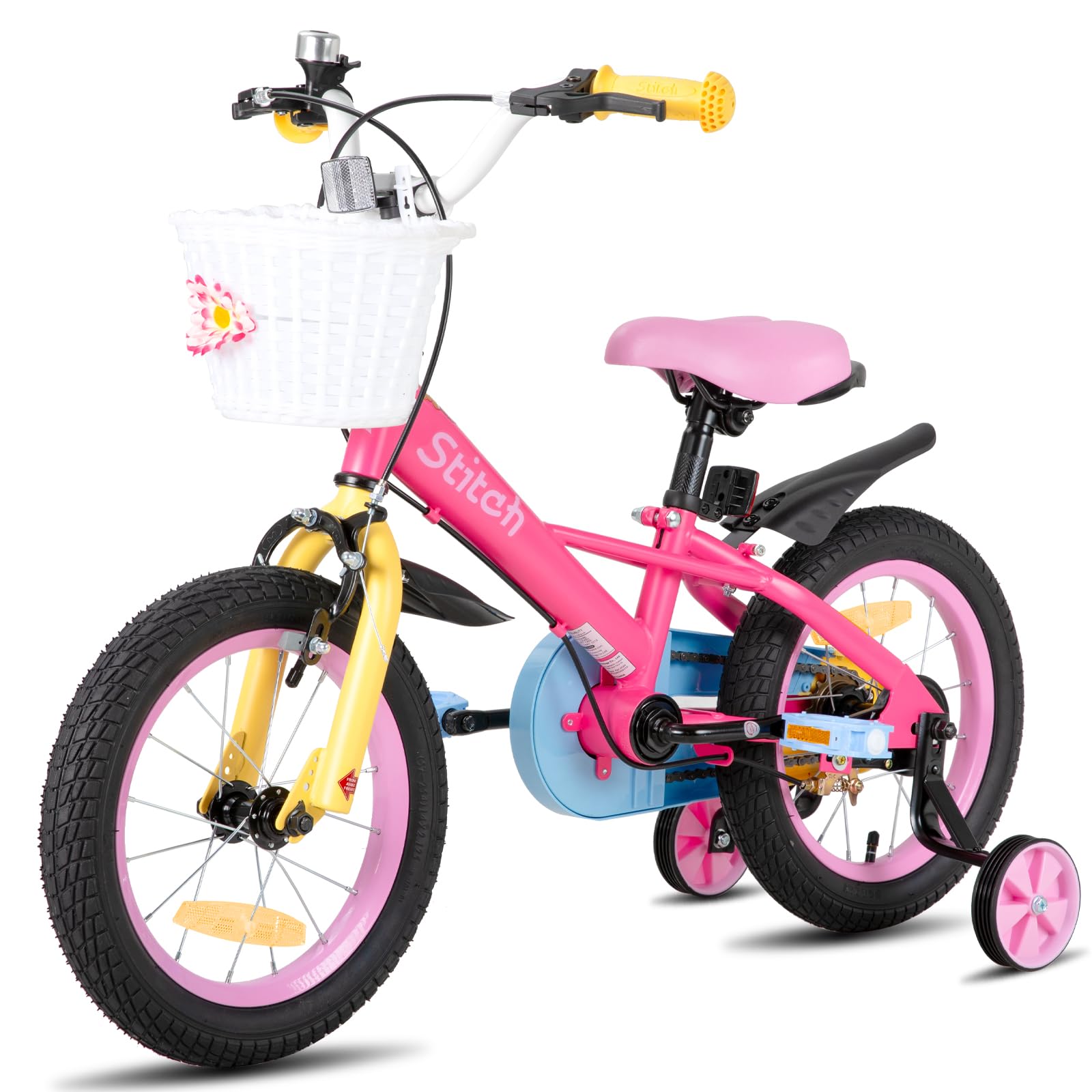 STITCH Macaron 12/14/16/18 Pouces Vélo d'enfant pour Filles & garçons de 2-9 Ans, vélo de Fille avec Panier & Roues stabilisatrices