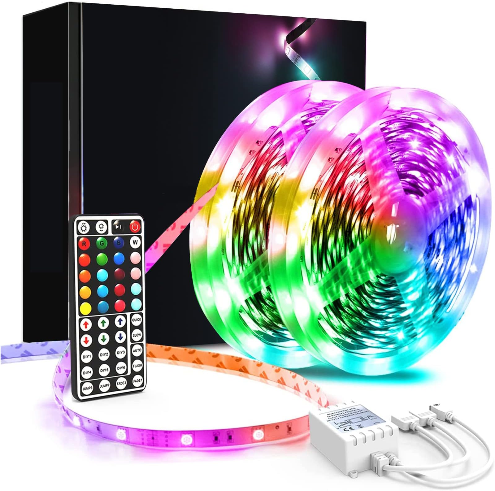 – phopollo Led Strip Light, 10m Led Light Strips with 44-Keys Remote, Flexible 5050 RGB Colour Changing for Bedroom, Party (5Mx2)