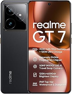 realme GT7 Smartphone 12+512 GB, Processeur Dimensity 9400e, Batterie Titan de 7000mAh, Charge Ultra à 120W, Écran e-Sport Pro à 6 000 nits 8T LTPO Commandes tactiles 2600Hz, IP69, Black