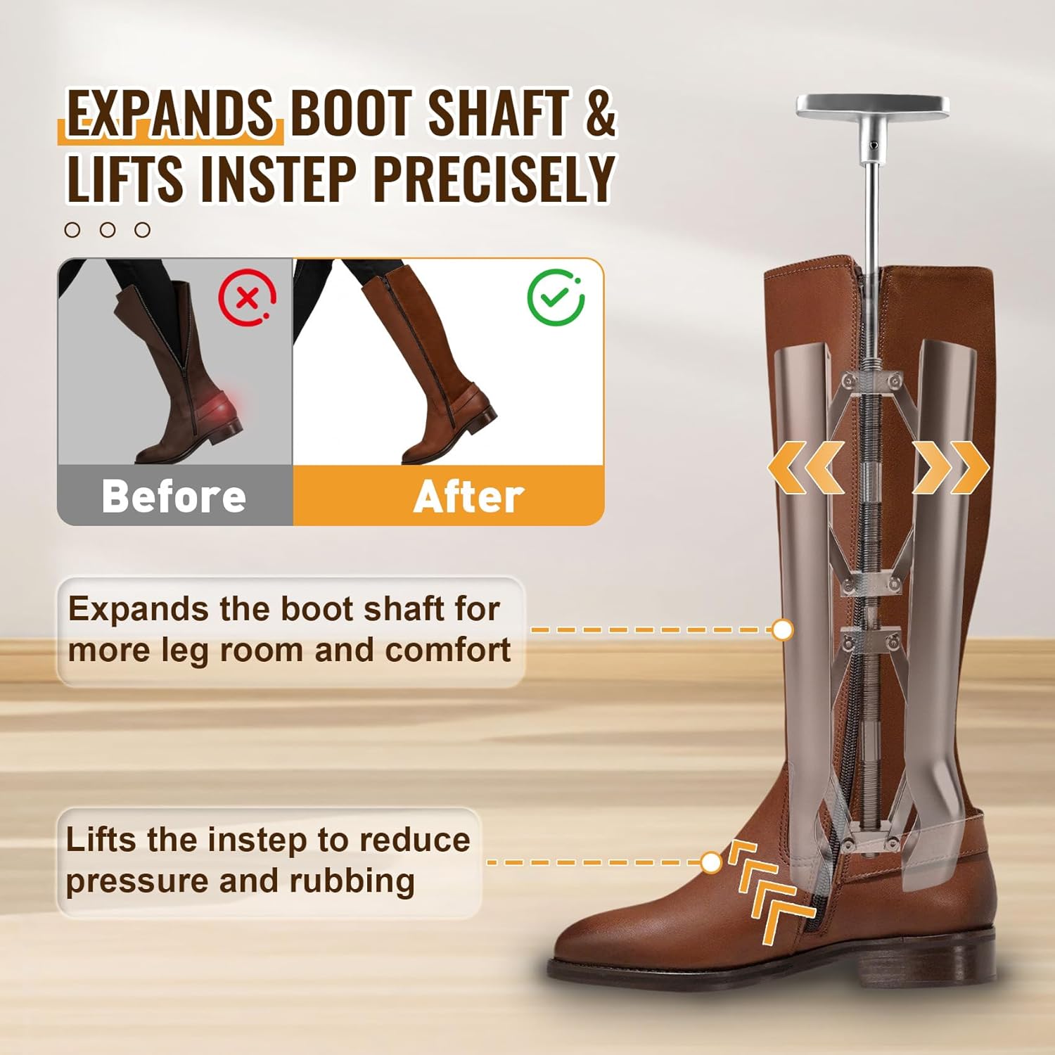 Women’s & Men’s Boot Calf Stretcher, Adjustable Shaft Expander for Wide Footwear, Heavy-Duty Cast Aluminum Tool for Boots, Helps Relieve Tightness in Ankle, Instep And Lower Leg, Fits Most Tall Styles