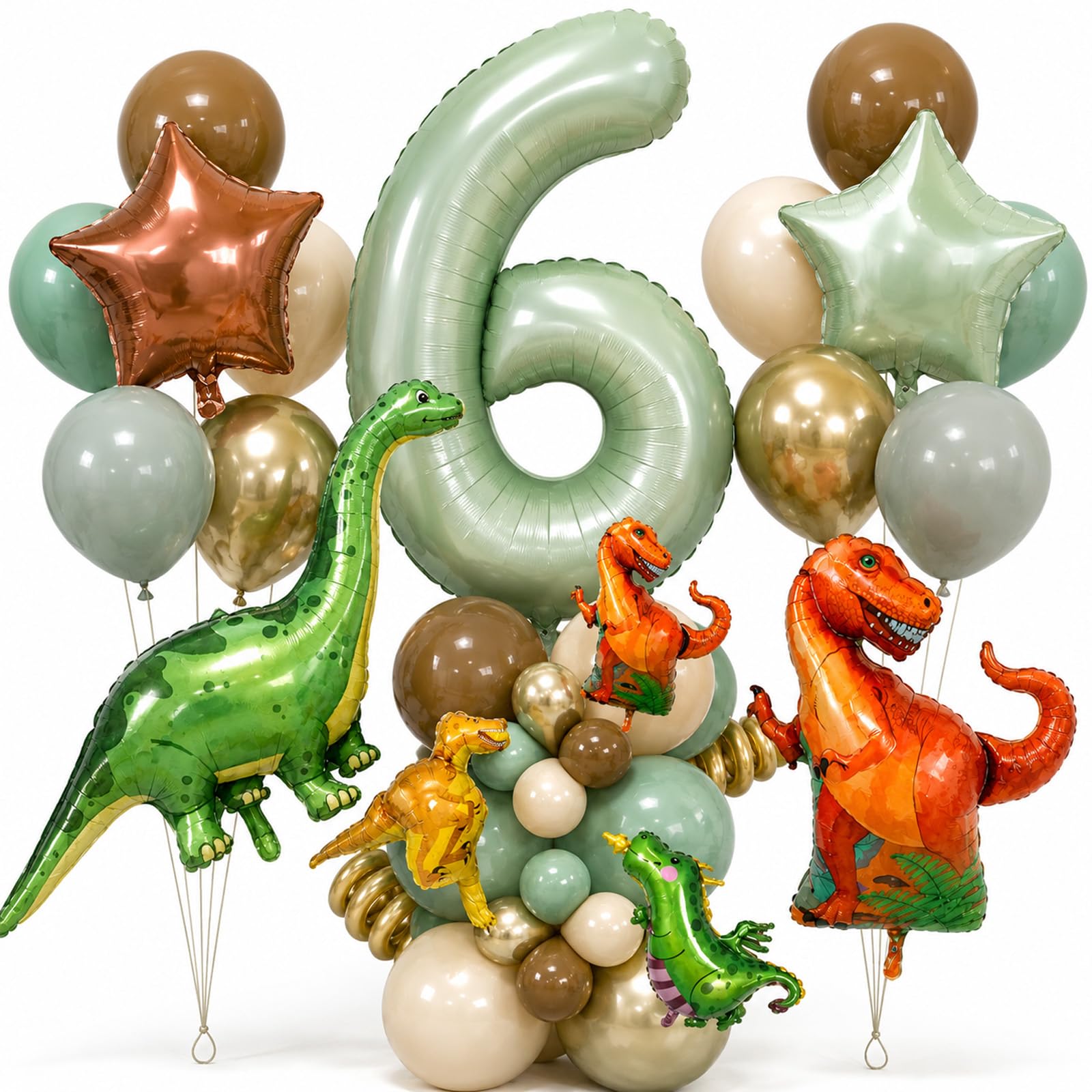 6th Dinosaur Birthday Decorations Boys, Sage Green Number 6 Balloon 40 Inch โ image 1