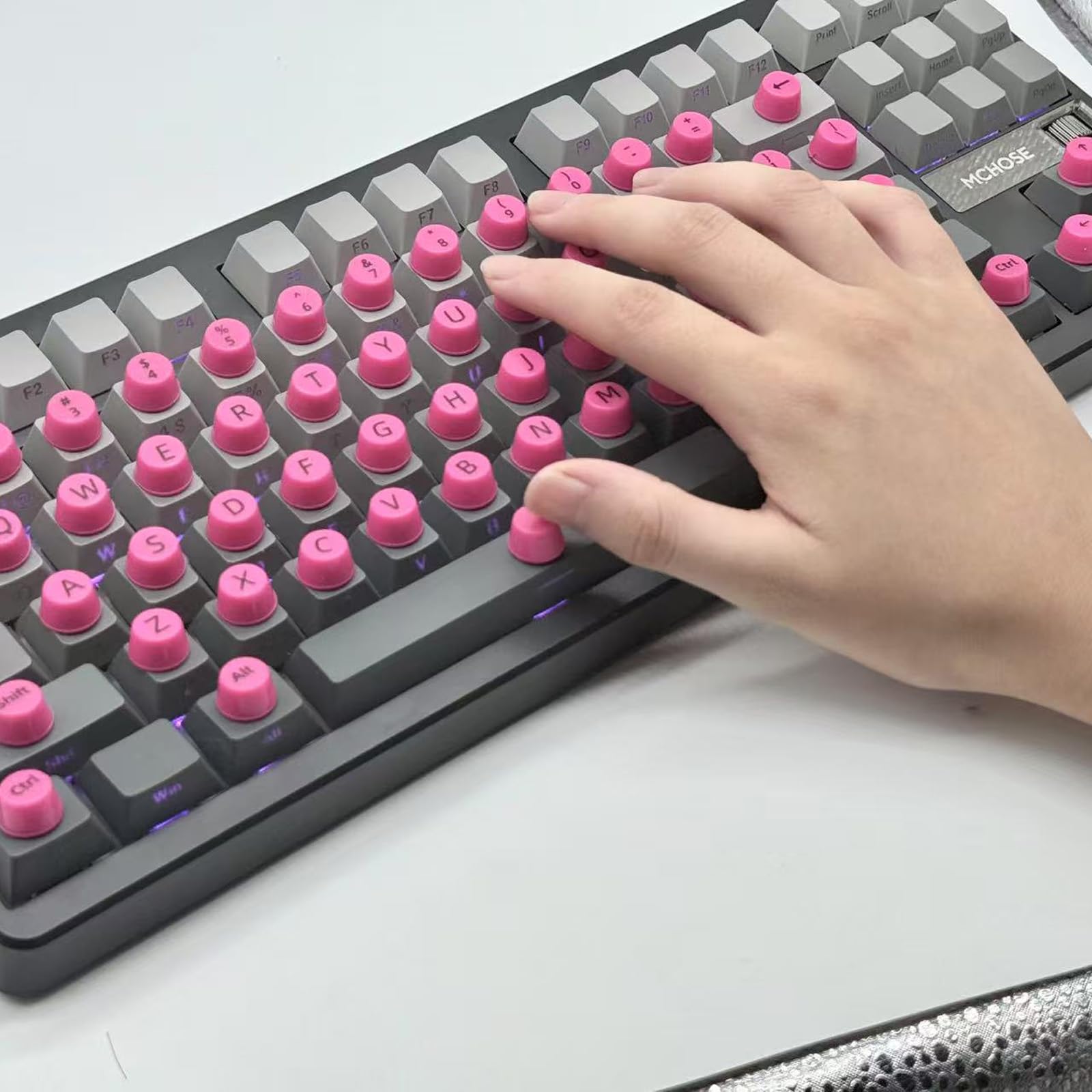 64 Pcs Keyboard Sticker for Long Nails - Keyboard Sticker for Long Nails with Letters, Protective Type Long Nail Keyboard Stickers, Antistatic, Compatible for Gaming/PC/Laptop (Pink)