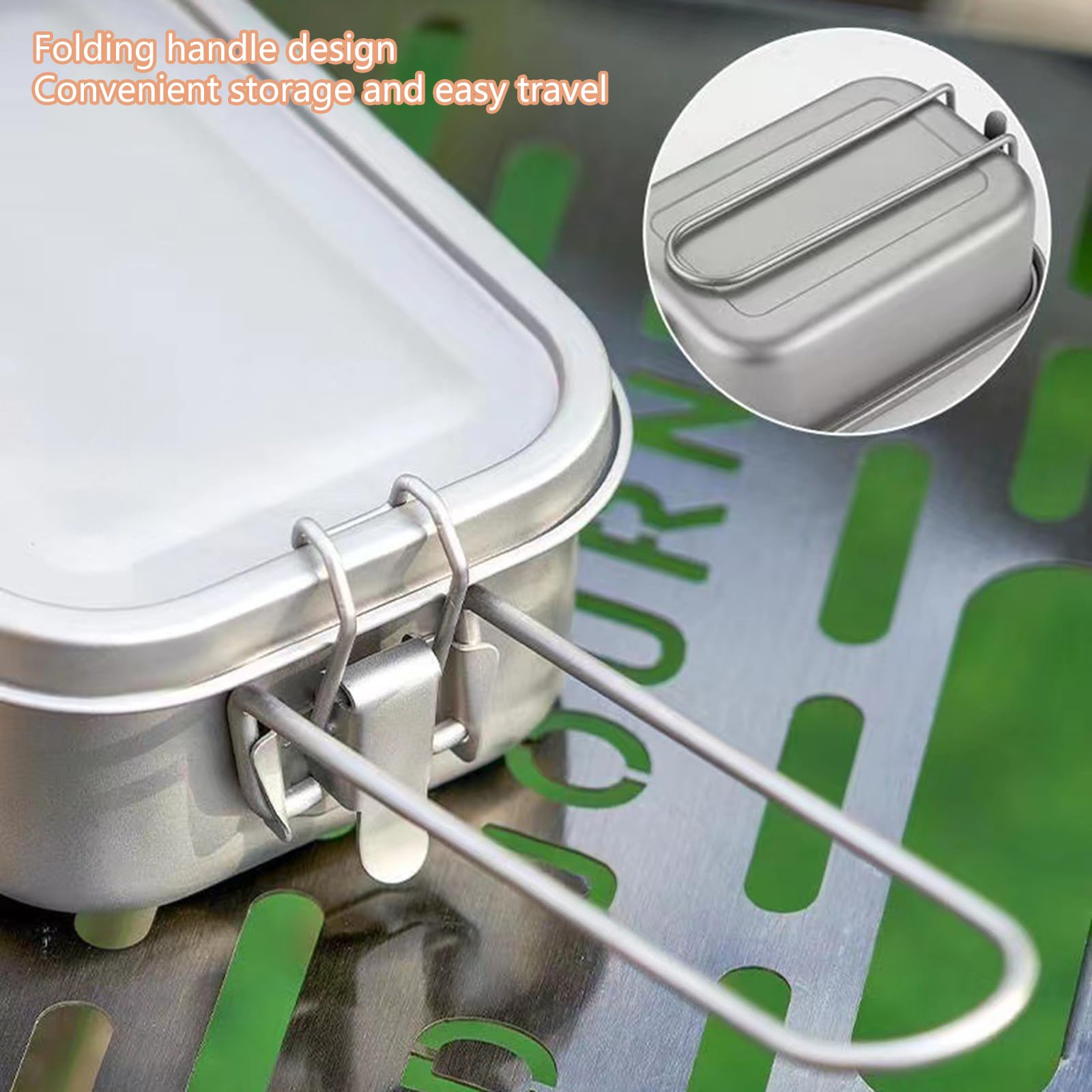 Contenedor portátil de aleación de Metal para Acampar Bentos, Rectangular, contenedor para Almuerzo, Caja de Almacenamiento de Alimentos, Utensilios de Cocina para Picnic, Plegable