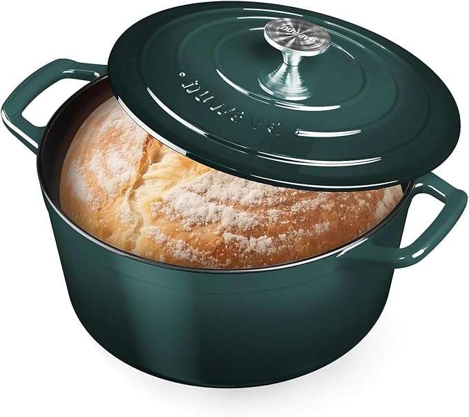 Nuwave 6QT Healthy Enameled Cast Iron Dutch Oven Pot with Lid, Heavy Duty 7-Layer Enamel, Enhanced Rust Protection, Dual Handles, Oven Safe to 500°F for Sourdough Bread Baking, Braise, Stew, Roast