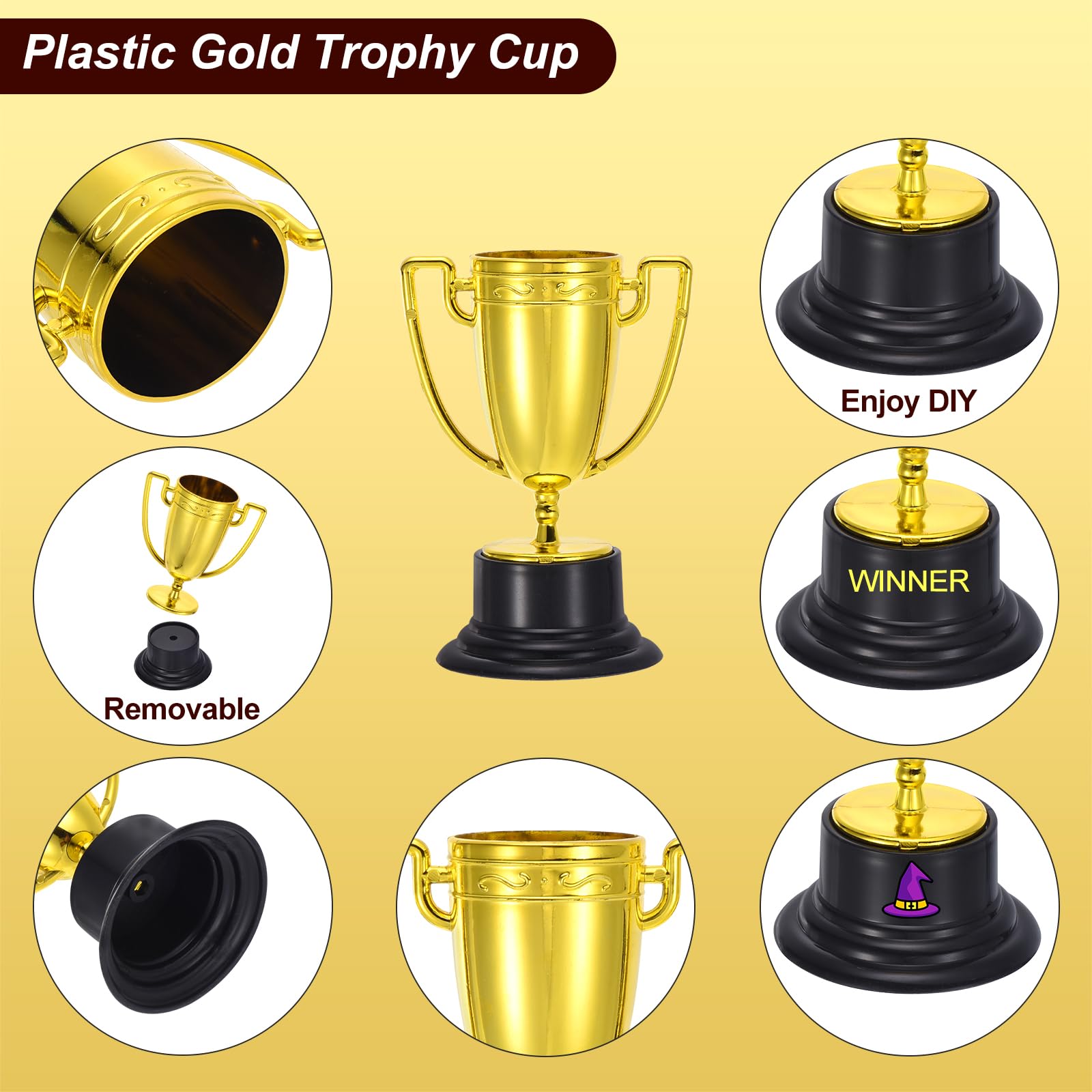PATIKIL Paquete de 100 Mini Trofeos de Plástico Dorados de 3.3 Pulgadas Copa de Trofeo Pequeña Premio Al Primer Lugar Trofeos para Deportes Torneos de Fútbol Competencia Fiesta