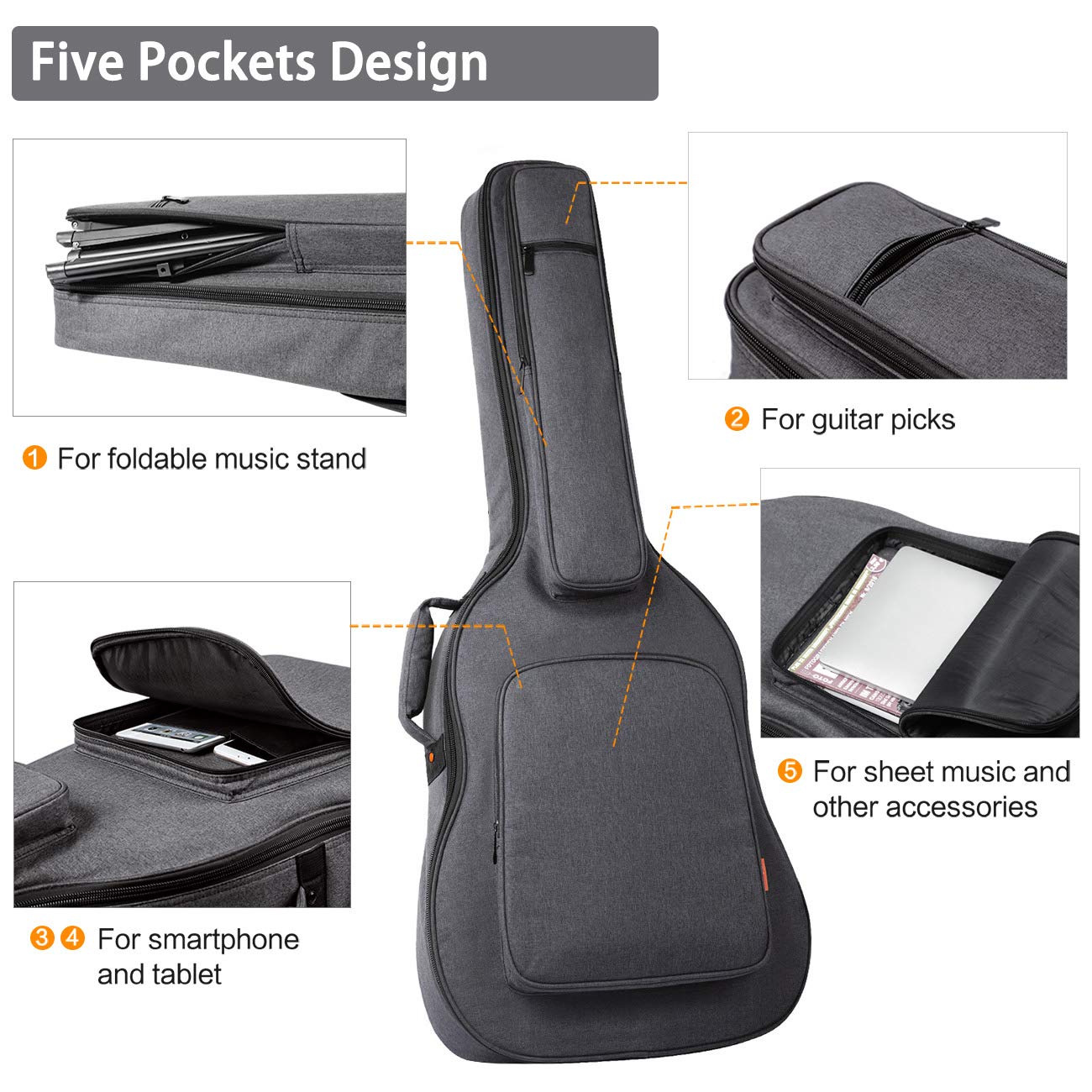 CAHAYA Torba na gitarę Gig Bag wyściełana torba 18 mm wodoszczelna torba na gitarę, szary, torba na gitarę