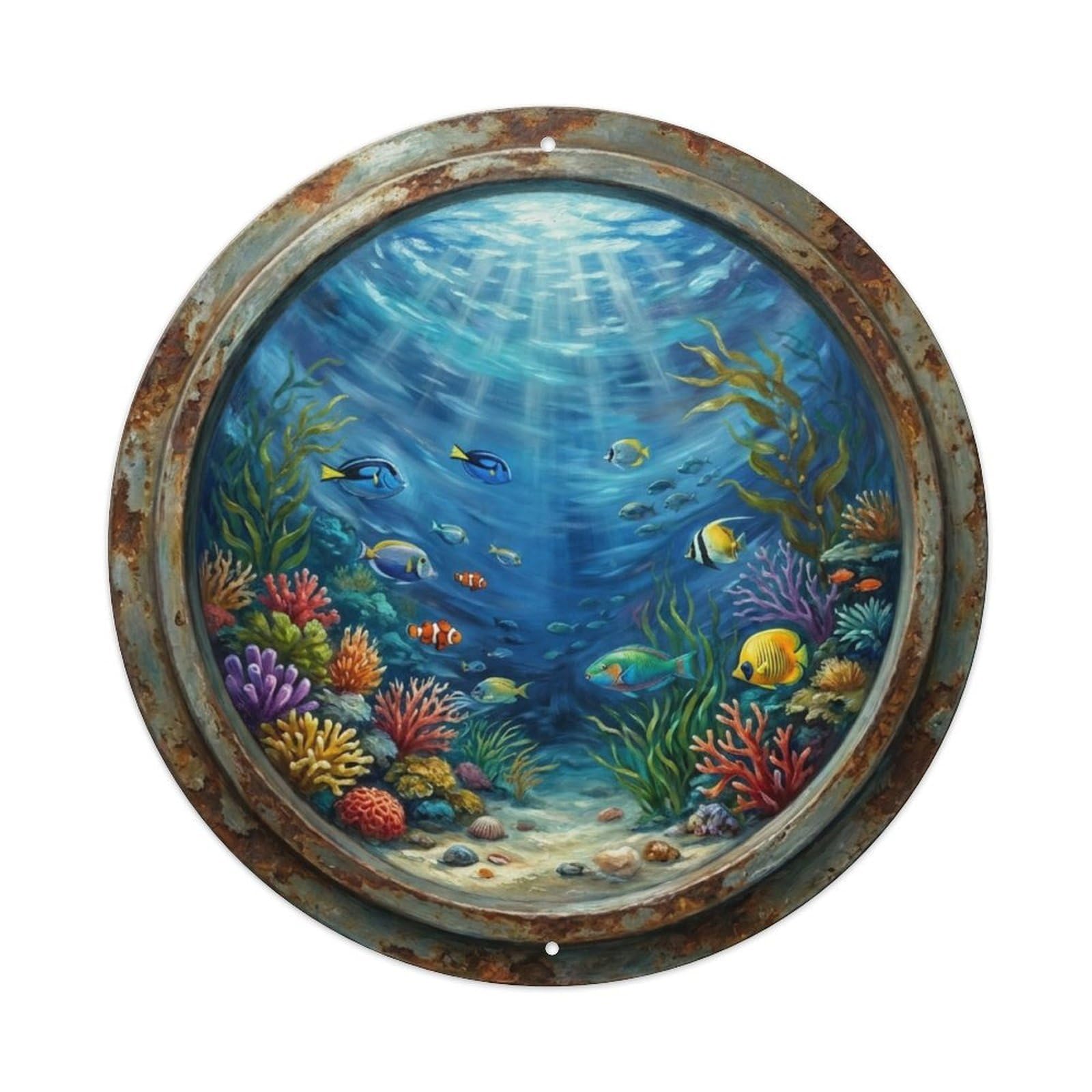 Vintage Porthole Current Flow Ship Window Undersea Deep Sea Metal Tin Sign