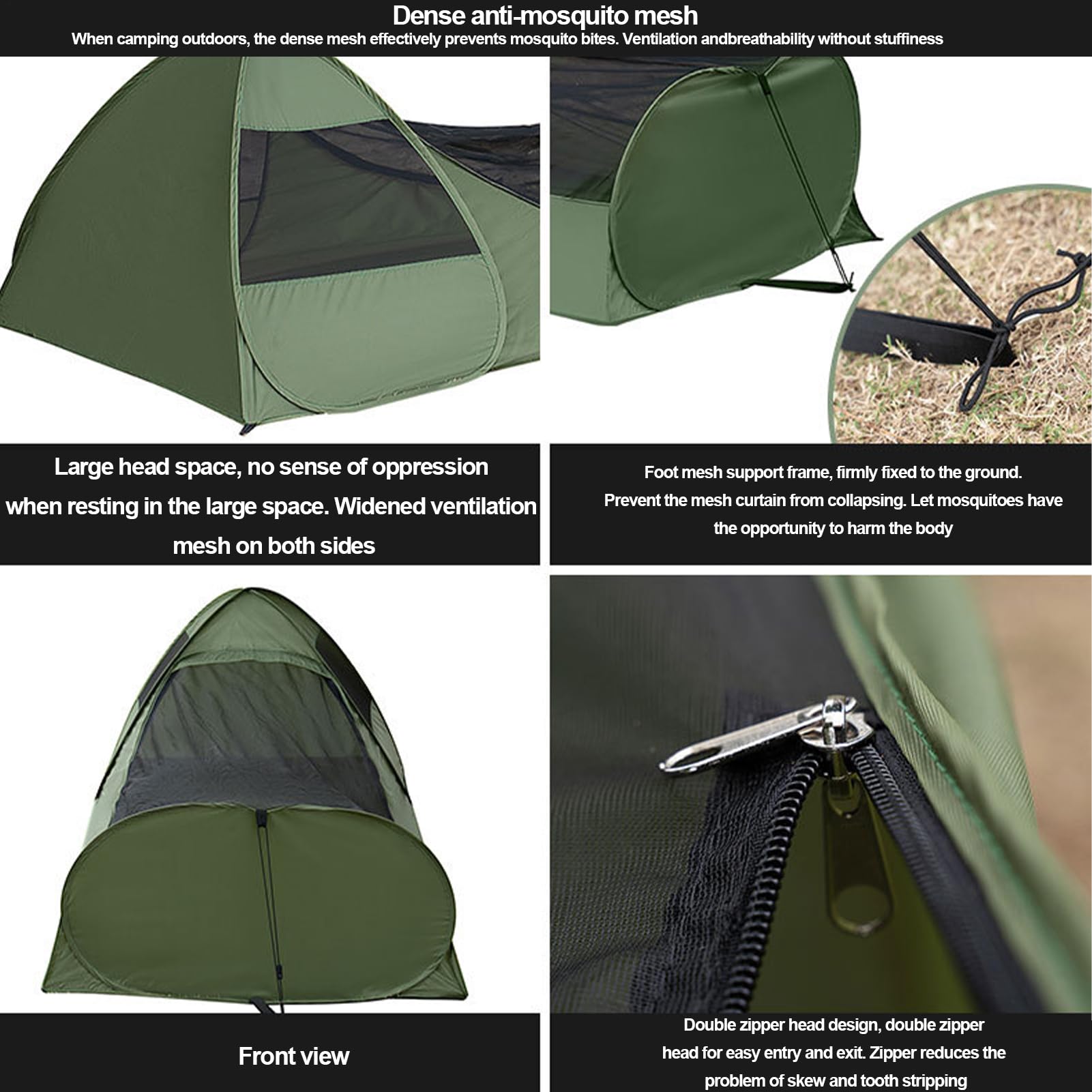 Carpa neta para acampar, cama individual plegable emergente - Soende Bag Net Carpa doble tirador cama toldo, protección de red más fina, equipo de respiración para viajes y viajes al aire libre