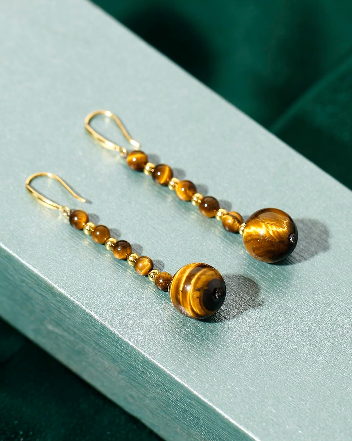 Jewever 18k Gold Plated 925 Sterling Silver with Natural Tiger Eye Stone Earrings for Women Energy Gemstone Earring Hypoallergenic Hoop Birthday Gifts - Image 6