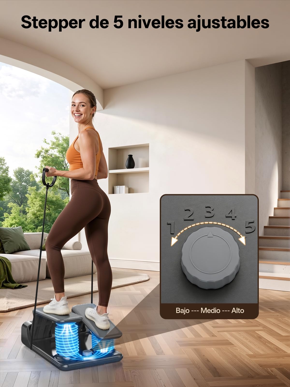 JOROTO Stepper de Resistencia de Aire para Casa, Mini Stepper con Intensidad Ajustable de 5 Niveles + Bandas, 300 LBS/136 KG, Silencioso, Pantalla LED Recargable, para Apartamento & Home Gym
