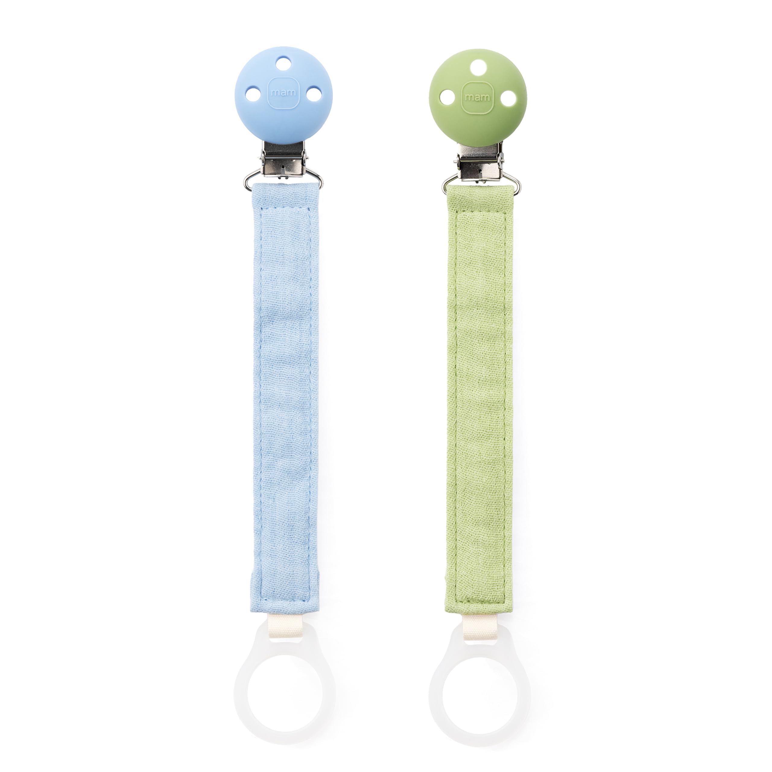 MAM Dummy Clip | 2 Pack | Baby Soother Clips Fit All MAM Soothers | Adjustable Length and Lightweight Design | Baby Accessories | Plain Blue | Dummies Not Included