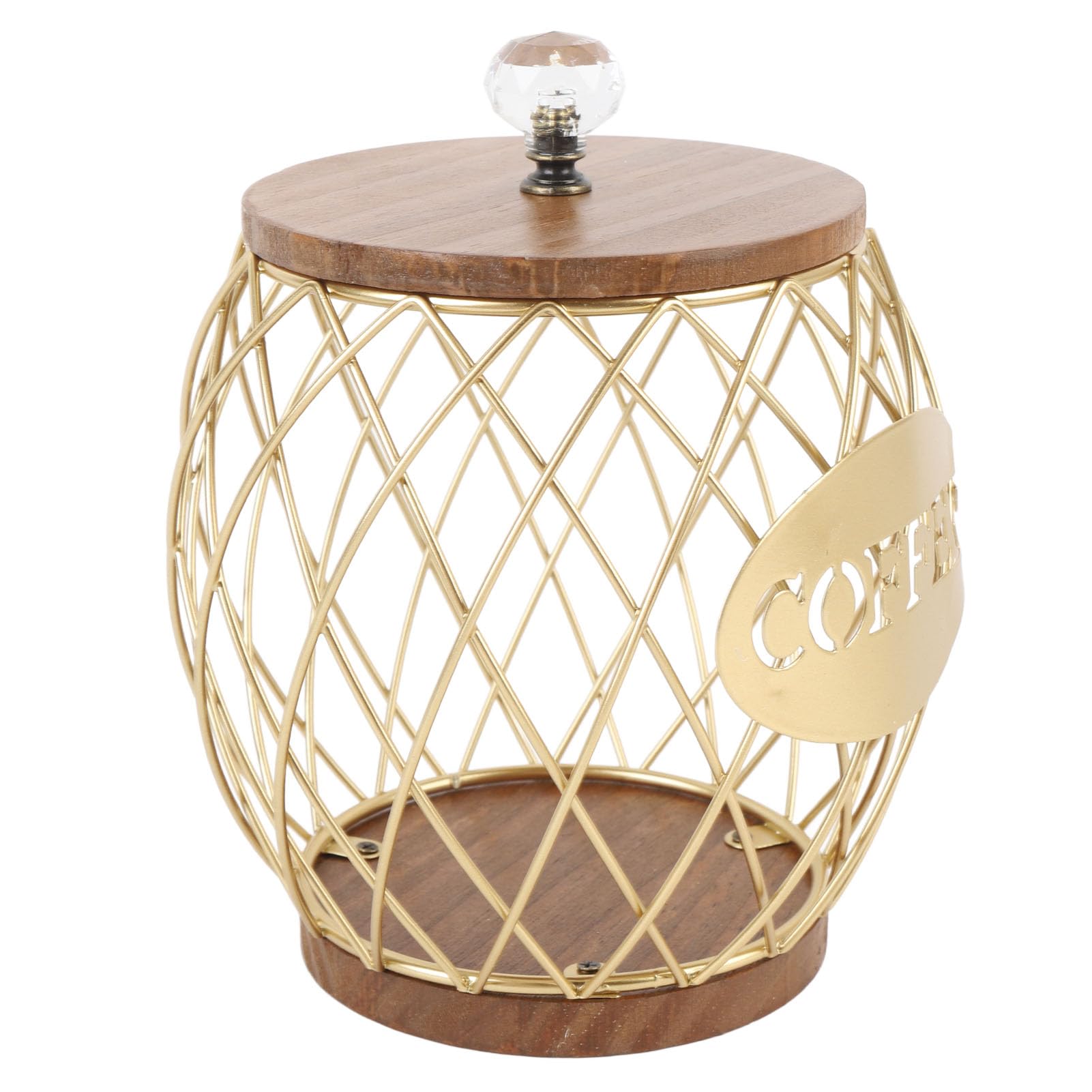 Coffee Capsule Holder, Rustproof Exquisite Craftsmanship Large Capacity Wooden Base Lid Coffee Pod Storage Basket for Home Hotel Shop (Gold)